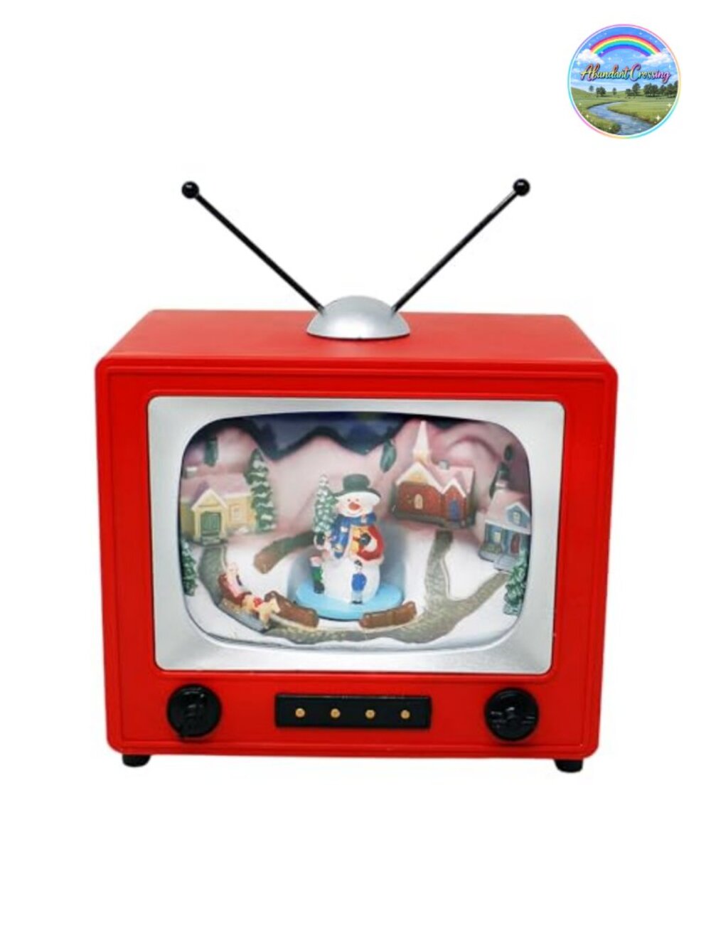 Retro TV Christmas Scene Animated Snowman LED Lights Music Hand-Painted